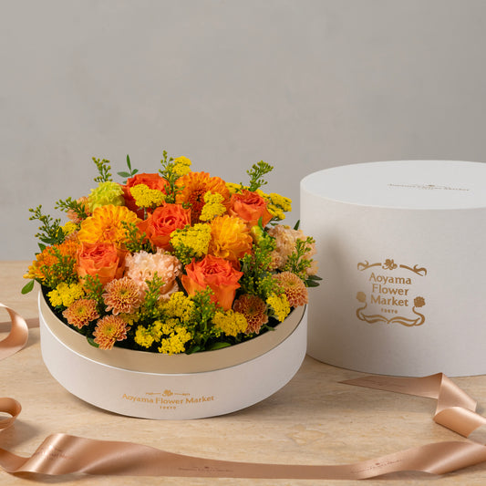 Cake Box Fresh Flower Arrangement -Orange