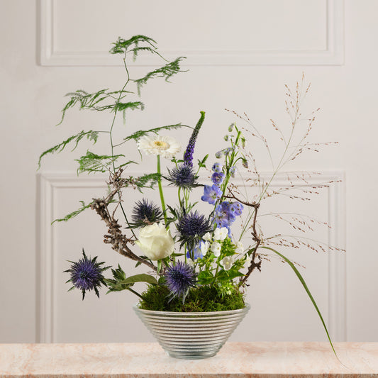 Hanami Bowl Fresh Flower Arrangement Medium -White & Blue