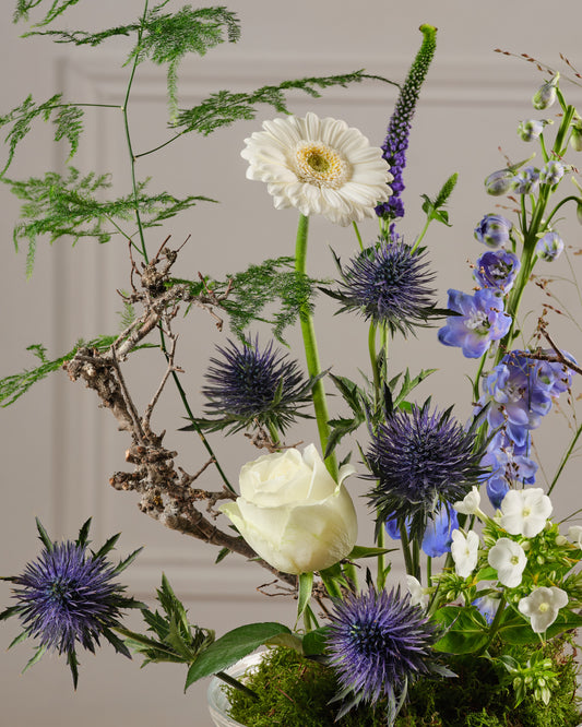 Hanami Bowl Fresh Flower Arrangement Medium -White & Blue