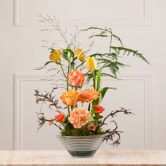 Hanami Bowl Fresh Flower Arrangement Medium -Orange