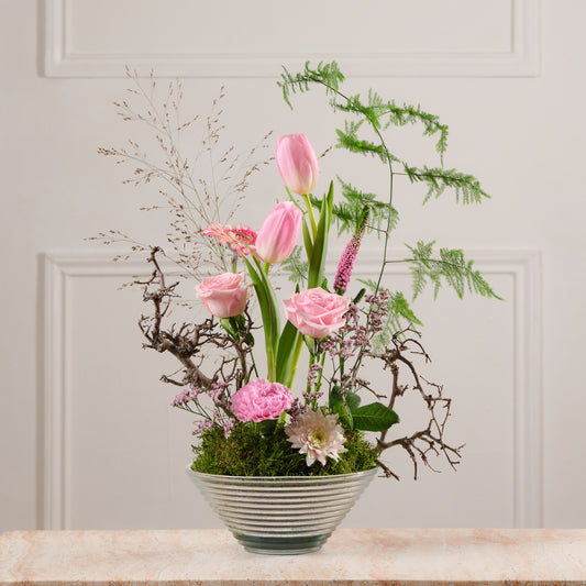 Hanami Bowl Fresh Flower Arrangement Medium -Pink
