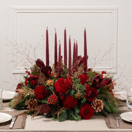 Scarlet Noel Fresh Flower Candle Arrangement Extra Large