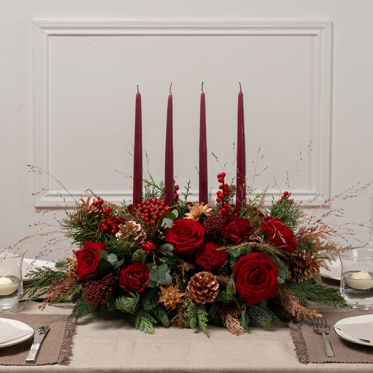 Scarlet Noel Fresh Flower Candle Arrangement Large