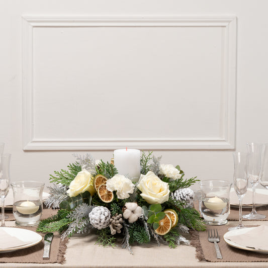 Silent Night Fresh Flower Candle Arrangement Medium